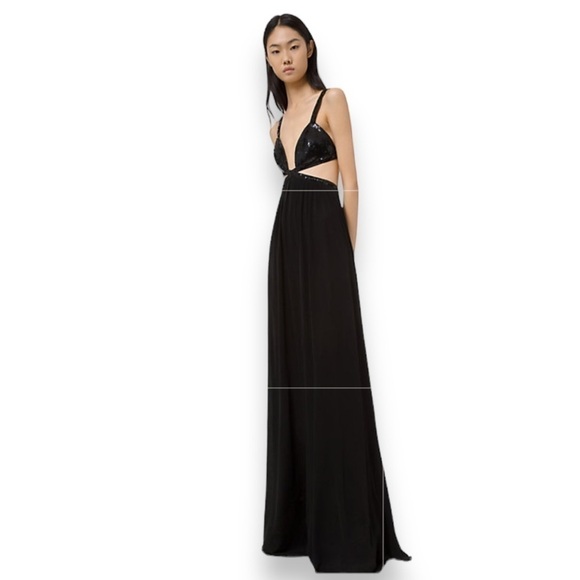 Michael Kors Collection Sequin Bikini Top Cut-out Jersey Maxi Dress Gown black - Picture 3 of 14